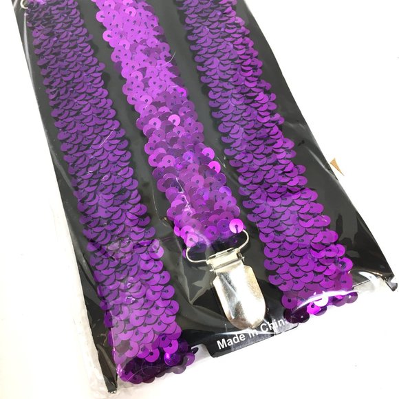 SUSPENDERS Purple Sequin Y Stretch NWT NOS - Picture 3 of 9